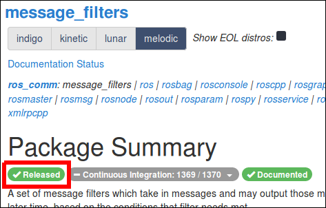 package badges on the wiki for message_filters in melodic
