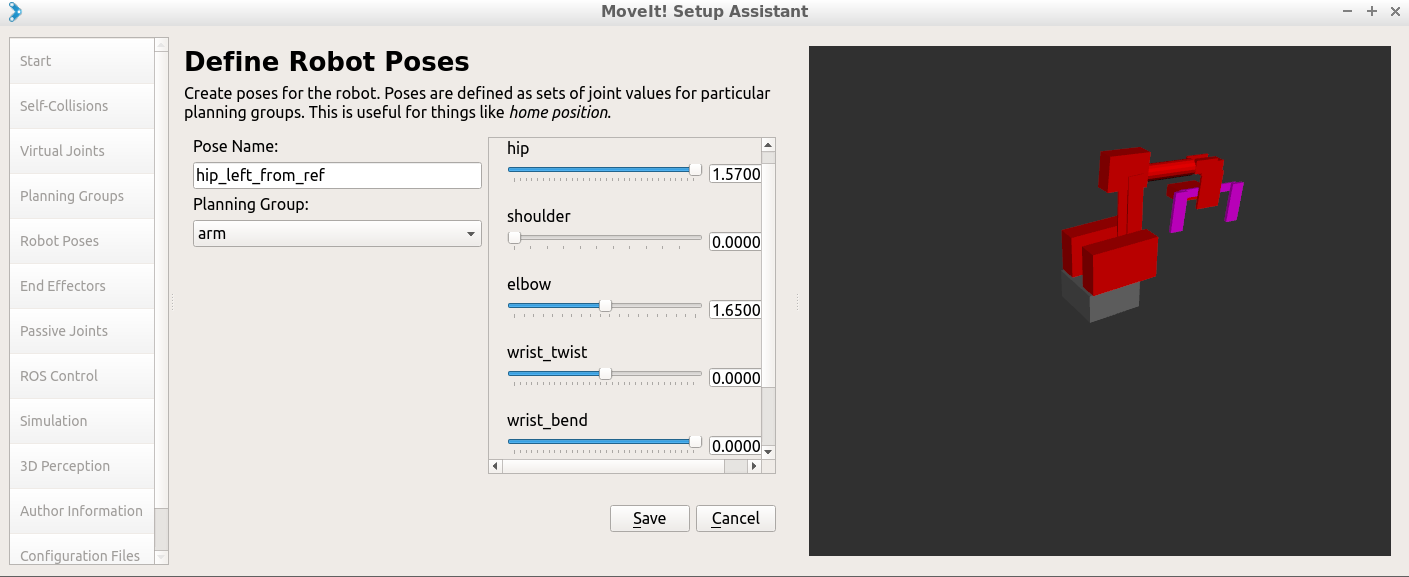 Hip left pose in Moveit assistant