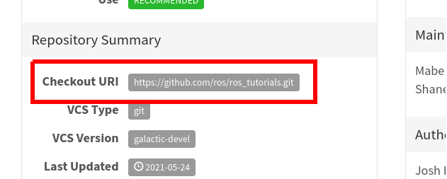 ros index checkout uri
